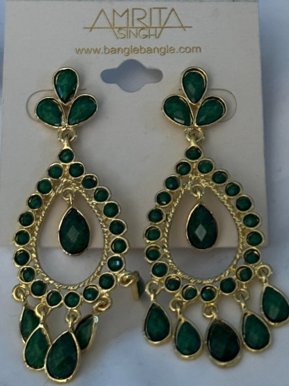 Amrita Singh 'Evergreen' Bangle Dangle Chandelier Earrings, NWT